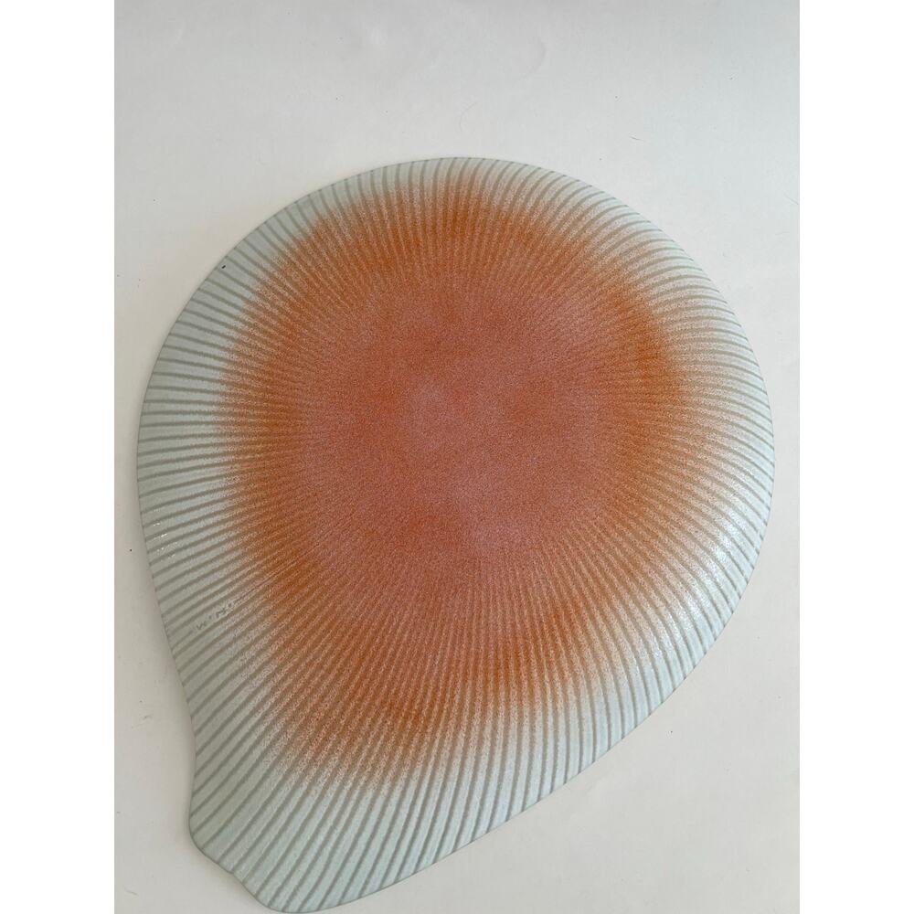 Signed Maurice Heaton Asymmetrical Glass Dish Orange Center MCM Art Abstract JL - Picture 7 of 9